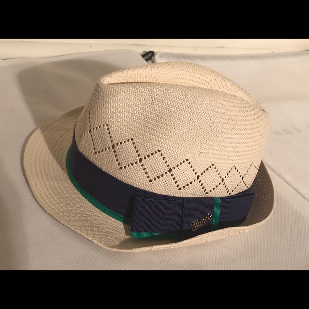 GUCCI Straw Fedora Hat with Iconic Gucci Sz M
